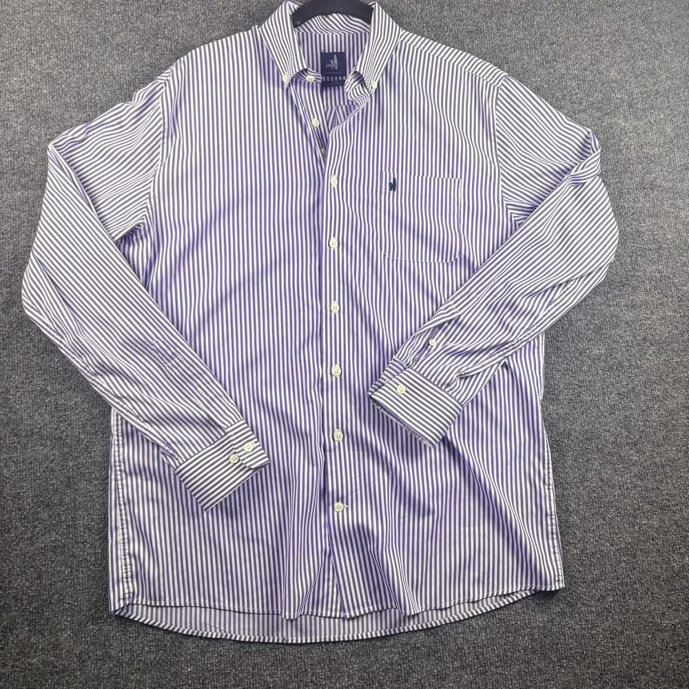 Johnnie-O Shirt Mens Large Purple White Striped Button Down Long Sleeve‎ Casual